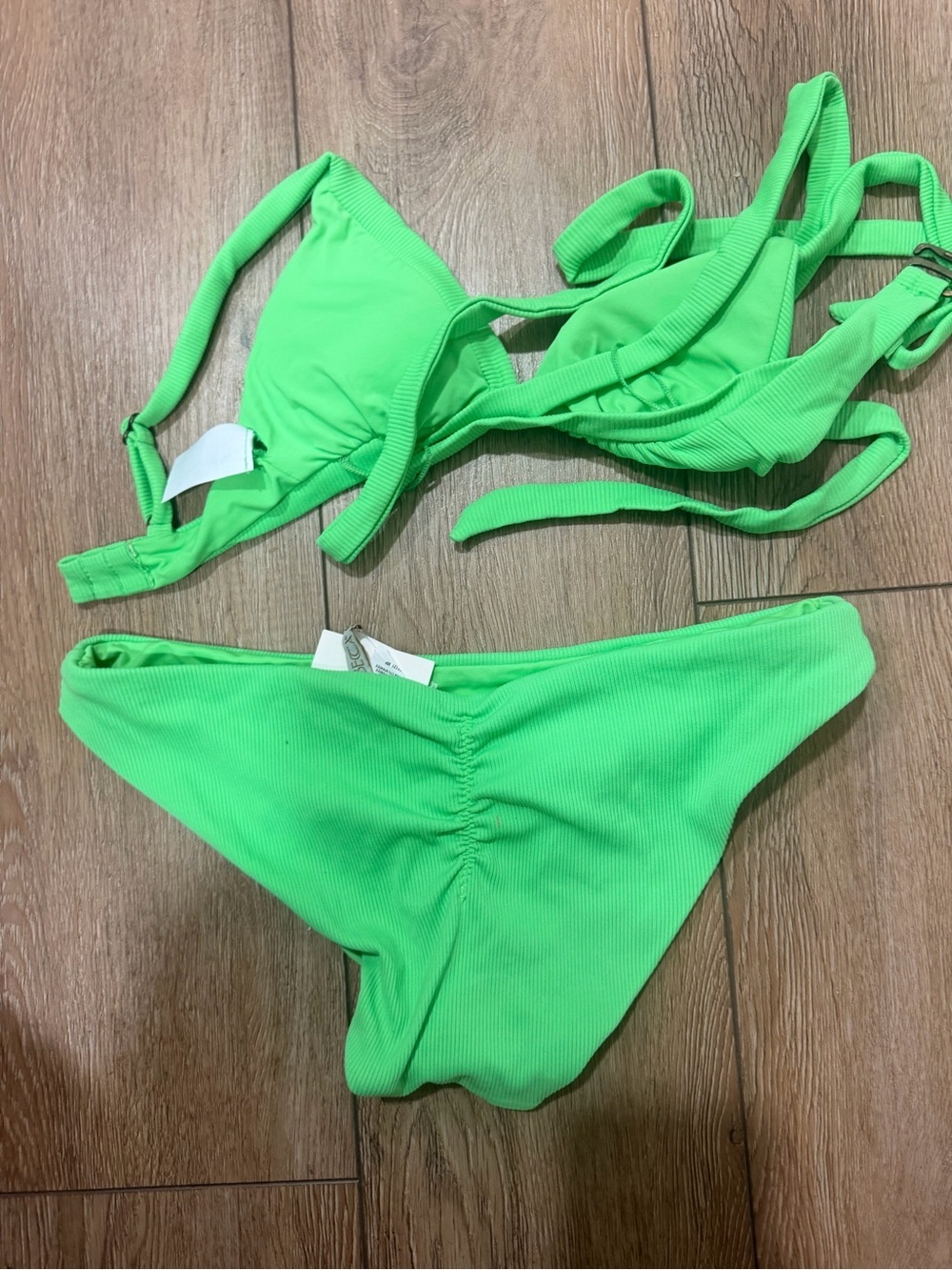 BECCA Neon Green Ribbed Bikini Set 0369